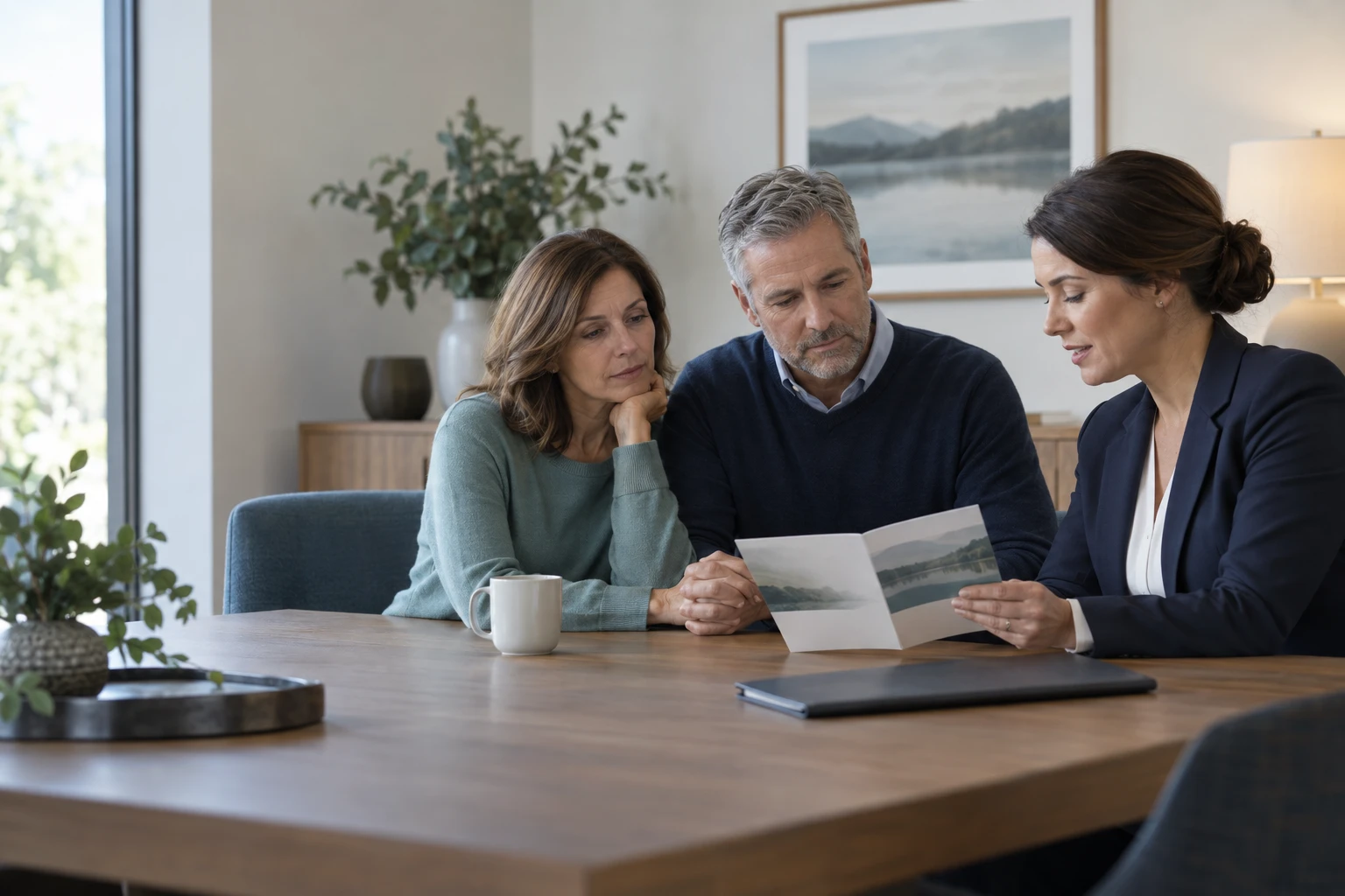 A funeral director discussing arrangements with a couple